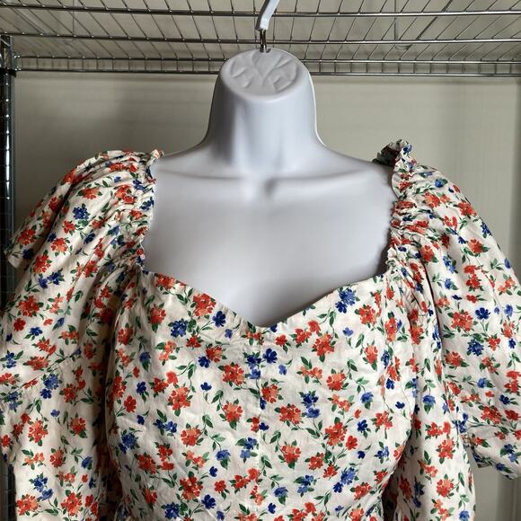Old Navy Women's Orange Blue Floral Smocked Peasant Blouse Size 4X Boho Prairie - Picture 7 of 10